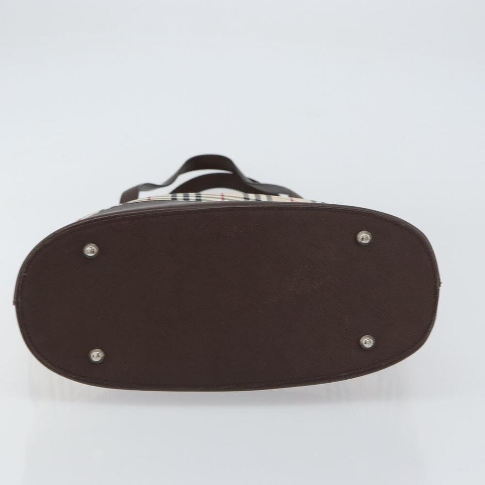 BURBERRY Nova Check Tote Bag PVC Beige Silver Auth BA8673 - Picture 5 of 16